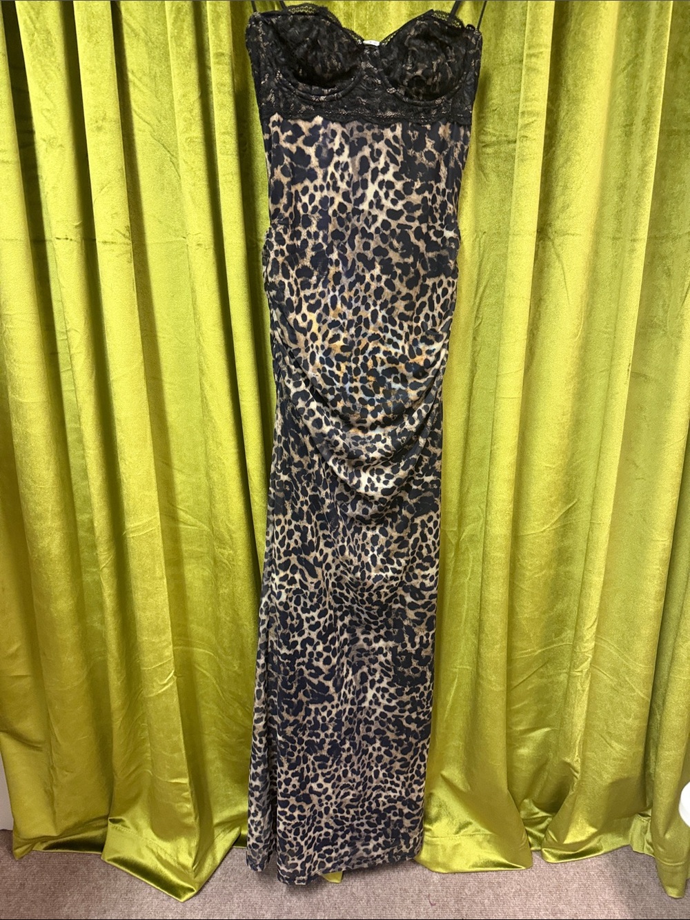Lucy in the Sky Leopard-Print Maxi Dress with Black Lace Bodice